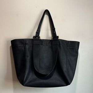 Free People Black Leather Tote with Dual Straps and Subtle Hardware